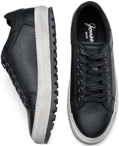 Image of Jousen Men's Shoes Leather Casual Dress Sneakers with Vintage-Distressed-Sole