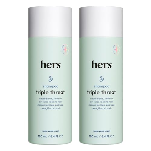 hers Triple Threat Shampoo - Biotin Saw Palmetto & Pumpkin Seed Oil Formula - Thickening & Hydrating Shampoo - Color-Safe Paraben-Free Vegan - Napa Rose Scent - 6.4 Fl Oz 2 Pack