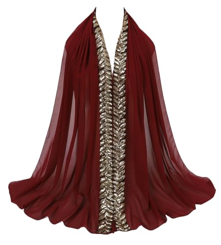 Women Chiffon Shawl Wraps for Evening Dresses Sequin Travel Scarf Sparkle Head Wrap Hair Scarf Wedding Bridal Scarves Trendy