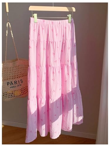 Milumia Women's Striped Bow Print Tiered Layered Long Skirt Summer Vacation Flowy Maxi Skirts2