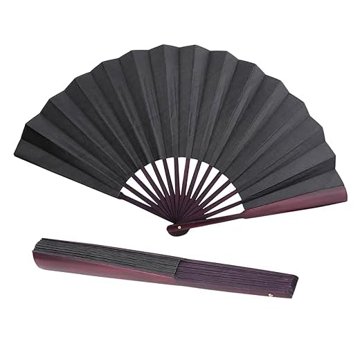 HERCHR Gran abanico plegable, abanicos de mano para actuaciones, festivales, eventos, obsequios, manualidades, bailes, decoraciones(Negro)