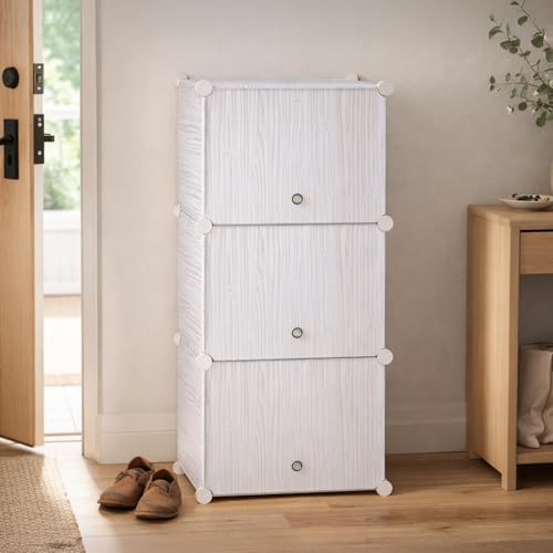 amazon basics Plastic Shoe Rack | 3-Door | 44.5 × 32 × 95.5 cm | ...