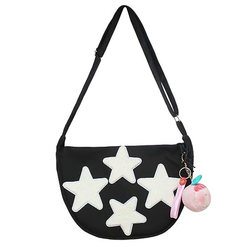 Large Nylon Crescent Bag Cute Dumpling Bag Half-Moon Crossbody Bag with Kawaii Charms Adjustable Shoulder Strap