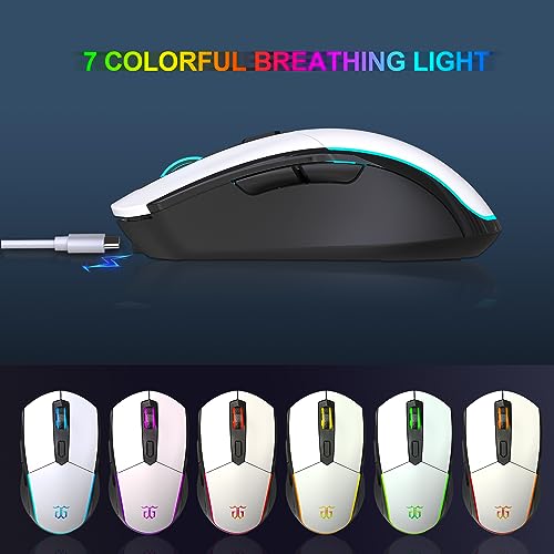 Snpurdiri 60% Wireless Gaming Keyboard and Mouse Combo,Ice Blue Backlit Rechargeable 2000mAh Battery,Mini Mechanical Feel Anti-ghosting Keyboard + Popular RGB Mice for Gaming, Office(White-Black) - Thumbnail 6