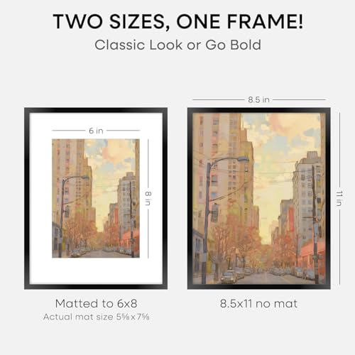 Image of Homeforia Black Picture Frame 8.5 x 11, High End Metal 8.5x11 Poster Frames with Mat 6x8 Photo, 8.5 x 11 Frame Matted to 6 by 8 Art, 8.5by11 Wall or Tabletop Frames, Tempered Glass, Wall Kit, Set of 4