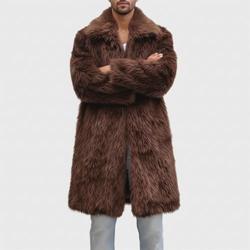 Image of Colf Men's Winter Fluffy Lapel Faux Fur Coat Jacket | Mens Faux Fur Jacket, Winter Long Overcoat, Long Sleeve, Fluffy, Thik Warm