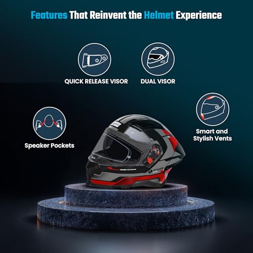 Image of STUDDS Helios ISI and DOT Certified Full Face Helmet with Antifog 100 Lens, Sporty Spoiler (Flame Blue - L)
