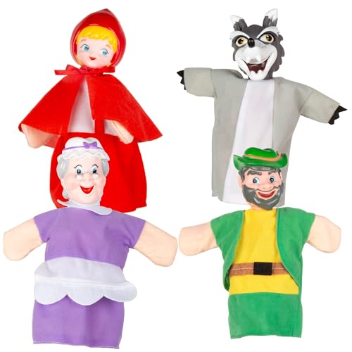 ColorBaby Cucu Show Set Marionetas Caperucita Roja, 4 títeres Personajes de 25 cm, Materiales Suaves y Seguros, Juguetes Infantil, para Jugar en Grupo o Pasar Tiempo en Familia (39166)