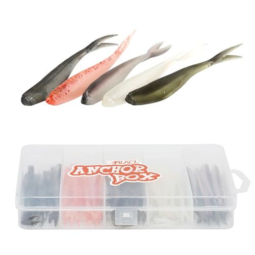 RUNCL Anchor Box - Soft Jerk Baits, Baitfish with Split Tail Flat Nose, Jerk Minnow, Soft Fishing Lures 2-3/4in (Pack of 50)