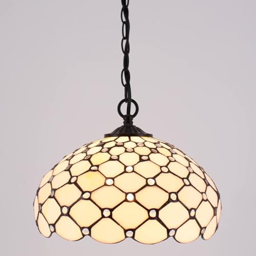 Image of WERFACTORY Tiffany Pendant Light Plug in Stained Glass 12 Inch Hanging Lamp