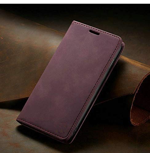 Image of ClickCase for Realme Narzo 20 pro Sheepskin Series Faux Soft Leather Wallet Flip Case Kick Stand with Magnetic Closure Lightweight Slim Flip Cover for Realme Narzo 20 pro (Mauve Red)