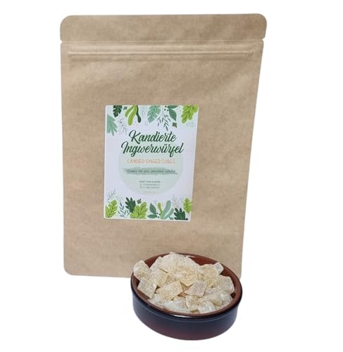 IGART FOOD & WOOD Jengibre Confitado en Cubos Ingrediente Aromático para Té Repostería y Postres Snack Dulce (250g)