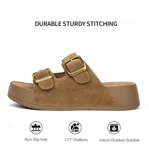 Platform Sandals Women Genuine Leather Slip-on Beach Slide Buckle Comfortable Sandals with Memory Foam Soft Lining and Open Toe Low Wedges3