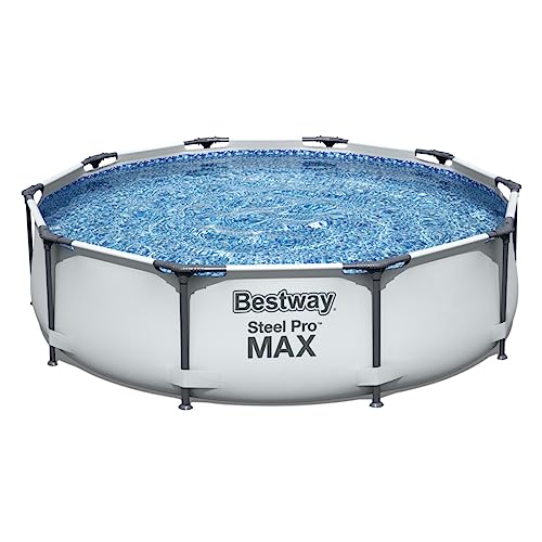 Bestway MAX Steel Pro Round Frame Swimming Pool with Filter Pump, Grey, 10 ft, Multicolour