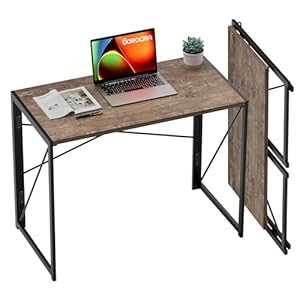Coavas Folding Desk 31.5 inch Foldable Small Portable Computer Desks, Spaces Saving Writing Sturdy Table for Bedroom, Home Office, Dorm, Apartment, Pre Assembled, Brown
