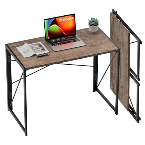 Coavas Folding Desk 31.5 inch Foldable Small Portable Computer Desks, Spaces Saving Writing Sturdy Table for Bedroom, Home Office, Dorm, Apartment, Pre Assembled, Brown