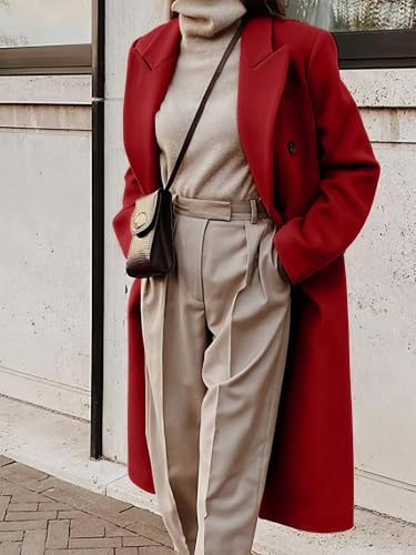 Image of IDEALSANXUN Womens Long Wool Coats Fall Winter Double Breasted Trench Coat Peacoat