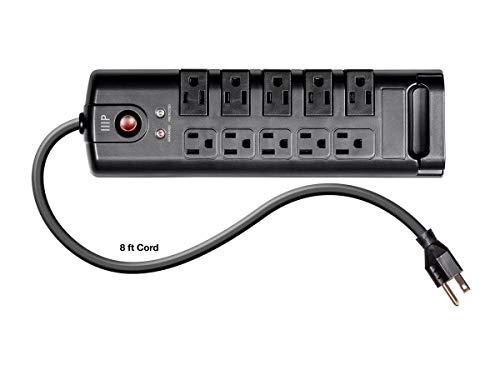Monoprice Protector eléctrico giratorio con 10 tomas, 2880 Joules, cable resistente de 8 pies, color negro miniatura 4