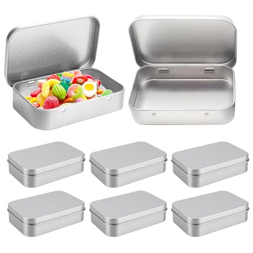 RunXinDa6 Stücke silberfarben Metalldöschen Rechteckig Metallbox mit Deckel Rostfrei Kleine Aufbewahrungsdosen für Münzen Schmuck Süßigkeiten Nähzubehör (9.5 x 6.0 x 2.2 cm)