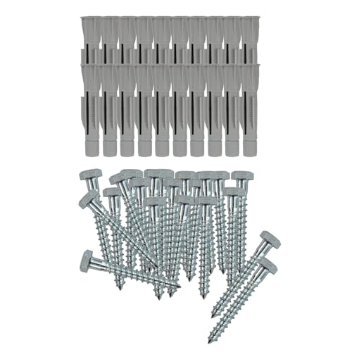 CABLEPELADO - Lot de 20 tirefonds à tête hexagonale DIN 571 8 x 60 + 20 chevilles Univfix 10 x 50...