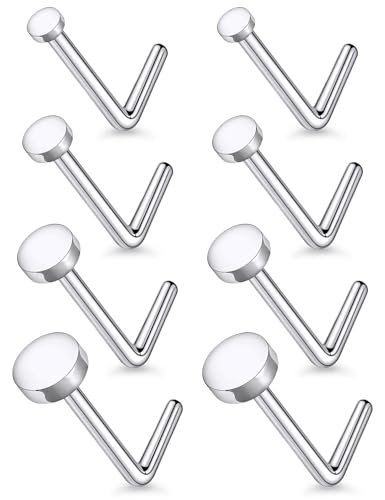 Lsnevsie 18G Astm F136 Titanium Nose Rings Studs Piercing Jewelry for Women Men 18 Gauge L Shaped Nose Rings Studs Basic Nostril Piercing Jewelry for Men Top Flat 1.5mm 2mm 2.5mm 3mm