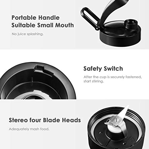Blender, Aicok Personal Smoothie Blender, Stainless Steel Single Serve Blender, with 21 oz BPA Free Portable Travel Sports Bottle with Extra Travel Lid, 300W, Silver