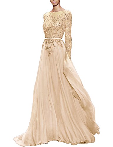 PromCC Women's Prom Party Dress Long Sleeve Backless Evening Formal Gowns Champagne Custom