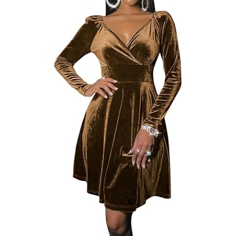 MsavigVice Cocktail Dresses for Women V Neck Sexy Ruched Long Sleeves Loose Dresses for Wedding Guest Cover