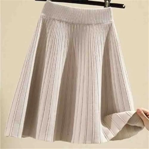 Women's Knitted Pleated Skirt Solid Color Retro Stretch High Waist A-Line Mini Skirts4