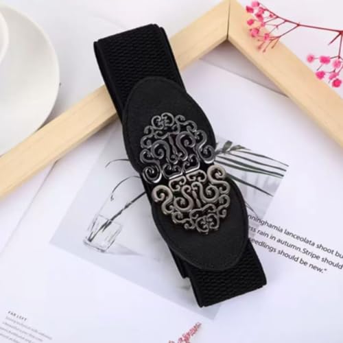 Skirt Slim Fit Decorative Belt Carved Metal Buckle Waist Seal Elastic Belt Versatile Elastic Belt with Adjustable Fit3