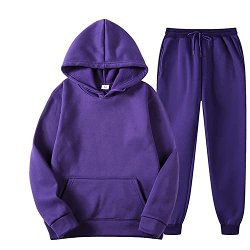 Crazynekos Survêtement de sport à manches longues pour homme, sweat à capuche et pantalon de survêtement - Ensemble de 2 pièces, violet, M Cover