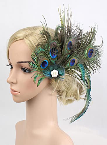 Z&X Peacock Feather Hair Clip Fascinator Hat 1920s Hair Accessories for Women Church Derby Halloween Headpiece