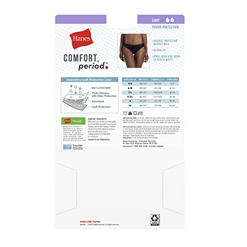 Hanes Women's Comfort, Period Underwear Pack, Light Leaks Period Panties, Light Protection Underwear, 3-Pack