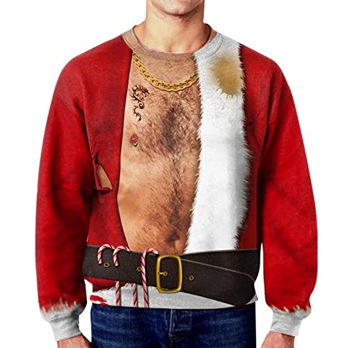 WXZZ Herren Pullover Weihnachtspulli Ugly Weihnachtspullover 3D Gedruck Muster Rundhals Sweatshirt Langarmshirt Hässliche Christmas Sweater Jumper Lustigen Funky Weihnachten Party Kostüm Cover