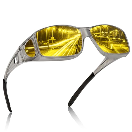 CARFIA Night Driving Glasses for Men Women, Fit Over Night Vision Glasses, Anti Glare Yellow Lens