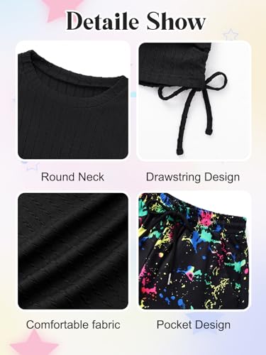 Image of ESHOO Teen Girls 2 Piece Outfits Kids Girls Ruched Drawstring Ribbed Knit Short Sleeve T Shirt Camouflage Pants Clothing Set