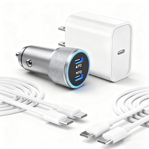 Image of iPhone 17 16 15 Car Charger, 20W Dual Port USBC Fast Car Charger with 20W PD Type C Adapter + 2Pack 3FT USB C to C Charging Cable Fast Charging for iPhone 17 /17 Pro /Air /16e /16 /15 Pro Max /Airpods /iPad
