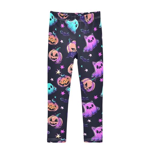 Gradient Ghost Pumpkin Girls Leggings Ultra Soft Compression Yoga Gym Pants for Kids 4-10T