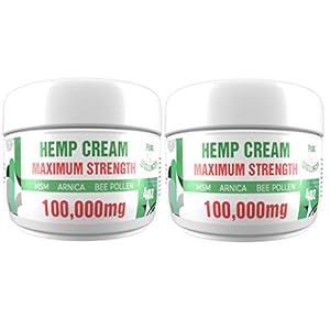 Pure Wellness Hemp Cream Maximum Strength 100,000mg with MSM, Arnica & Bee Pollen – 4 Oz, Fast-Acting Relief & Soothing Recovery from Joint, Muscle, Shoulder, Back, Knee and Nerve Discomfort – 2 Pack
