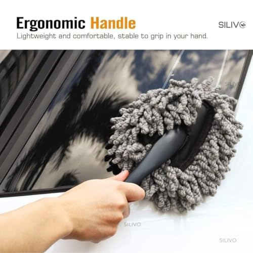 Image of SILIVO Car Cleaning Duster Combo - Extendable Microfiber Mop with Long Handle & Handheld Brush | Scratch-Free Washable Dusting Tools for Car, Bike, Dashboard, Windshield & Home