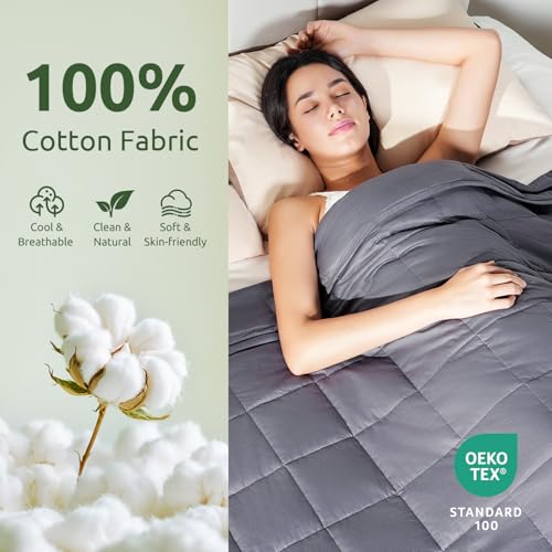 Sivio Weighted Blanket for Adults 100% Cotton, 104"x88" 20 lbs, Large Cooling Summer Heavy Blanket for Sleep, Breathable Soft Blankets with Premium Glass Beads, Machine Washable, Dark Grey