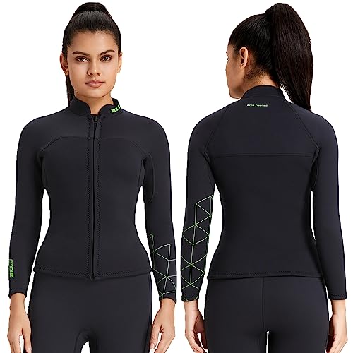 Wetsuit Top Women's 3mm Neoprene Wetsuits Jacket,Front Zipper Long Sleeves Diving Suit for Swimming,Snorkeling,Scuba Diving,Surfing (3mm-Women - Image 4