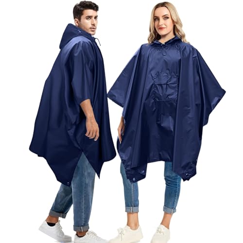 Catálogo de Impermeable Azul - los preferidos. 44 Poncho de Lluvia Impermeable 3 en 1, Chubasqueros Impermeable Reutilizable Transpirable Chaquetas Capa Lluvia con Capucha y Mangas para Hombre Mujer Viajes Camping Excursionismo,...