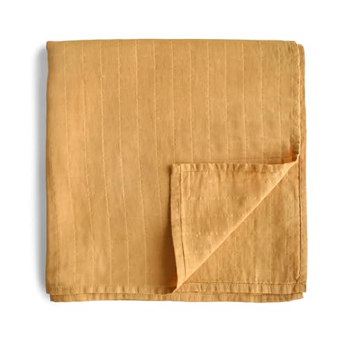 Image of mushie Muslin Baby Swaddle Blanket | 100% Organic Cotton (Fall Yellow)