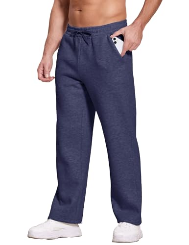 Image of Deyeek Men's Fleece Lined Sweatpants Open Bottom Straight Leg Sweat Pants for Mens Loose Fit Joggers Sweatpants with Pockets