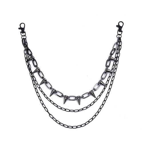 Rivet Layered Pants Chain for Women Men Punk Gothic Spike Jean Belt Trousers Chains Wallet Chain Jean Chain (Black)