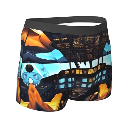 WURTON Airplane Cockpit Print Men's Boxer Briefs Trunks Underwear Athletic Underwear Moisture-Wicking Performance3