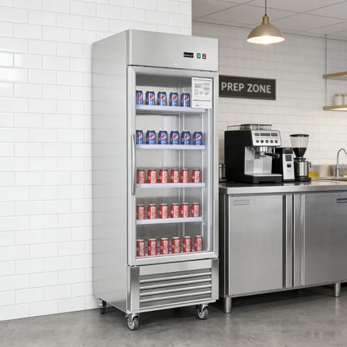 Image of 27 inch Commercial Refrigerators with Glass Door, 18.68 Cu.ft. Reach-in Commercial Fridge, Commercial Fridge refrigerator with Fan Cooling, Digital Temperature Display, ETL Certified for Restaurant, Bar