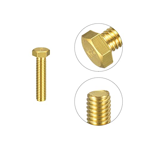 Image of uxcell Brass Hex Bolts, 3 /8-16x1-3 /4 2pcs Fully Thread Grade 4.8 Solid Brass Hexagon Head Bolt Machine Screws for Machinery