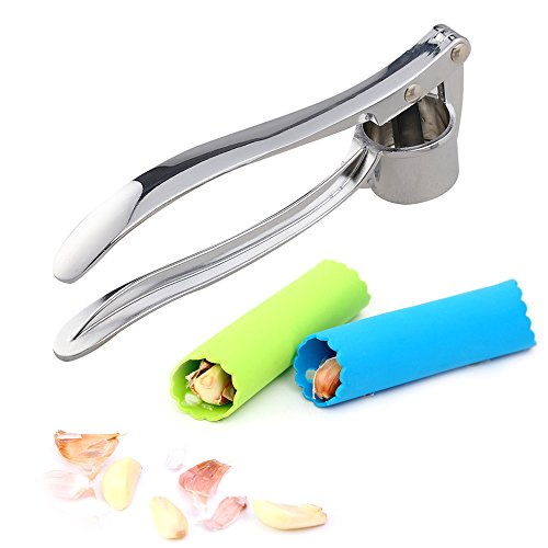 Stainless Steel Garlic Press,Garlic Crusher,Garlic Mincer and Silicone Garlic Peeler,eBerry Kitchen Utensil,Kitchen Gadgets Tools Set